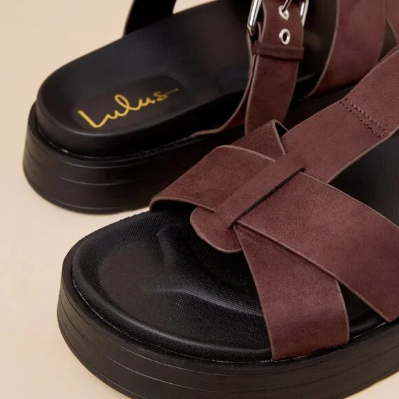 Lulus Surie Chocolate Brown Suede Strappy Flatform Slide Sandals/NIB/Size 8 - Picture 5 of 15